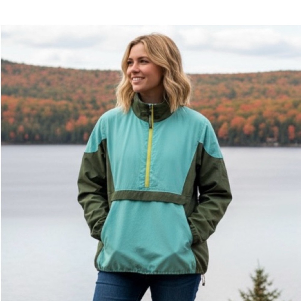 L.L. Bean Aqua and Olive Pullover Jacket